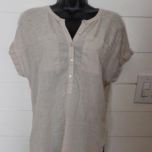 Lucky Brand Top Medium Womens Casual Shirt Short Sleeve Safari Stretch Beige